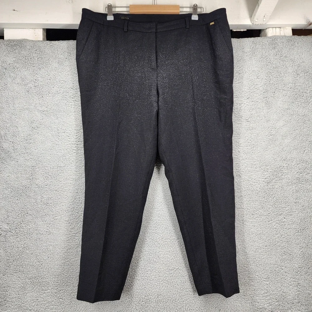 Escada Talas Black Metallic Shimmer Dress‎ Pants EU46 US14 Straight Leg Trousers